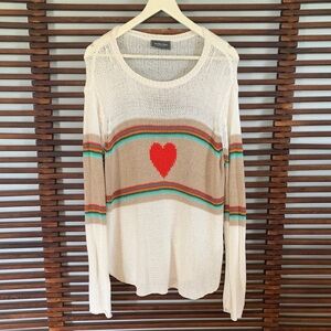 Wooden Ships Cream and Tan Heart Sweater